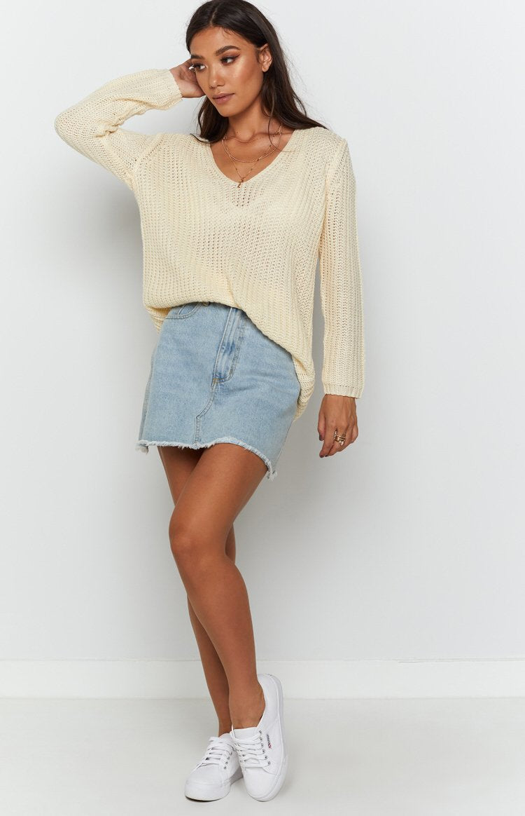 Varsity V Neck Jumper Beige Image