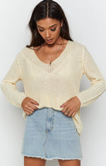 Varsity V Neck Jumper Beige Image
