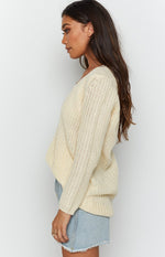 Varsity V Neck Jumper Beige Image