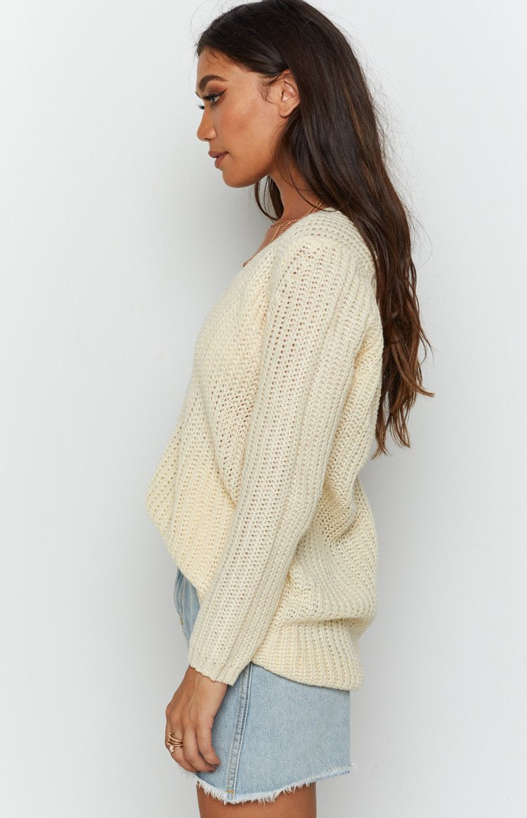 Varsity V Neck Jumper Beige Image