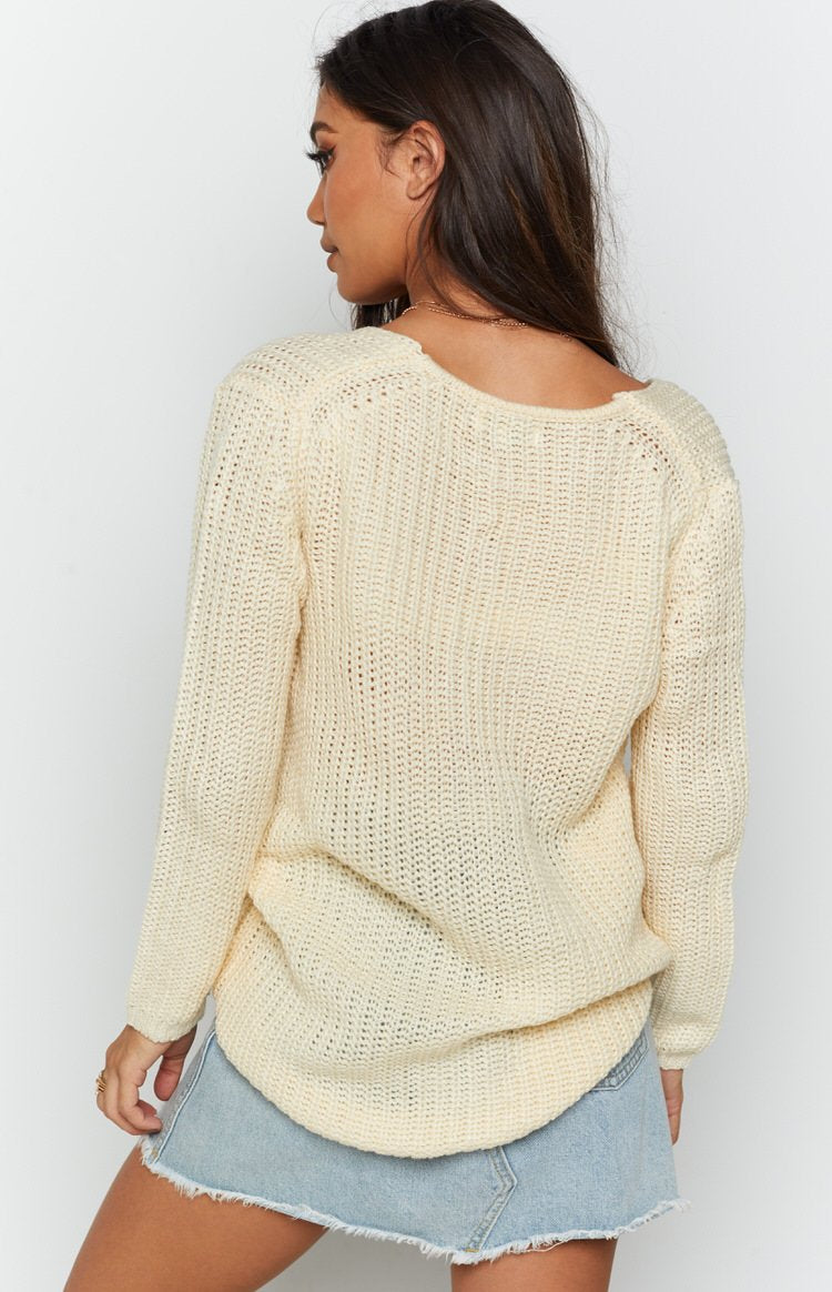 Varsity V Neck Jumper Beige Image