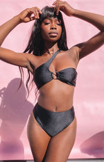 9.0 Swim Havana Asymmetrical Bikini Top Metallic Black Image