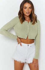 Hywel Button Down Cable Knit Cardi Sage Image