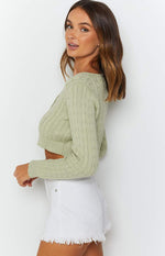 Hywel Button Down Cable Knit Cardi Sage Image