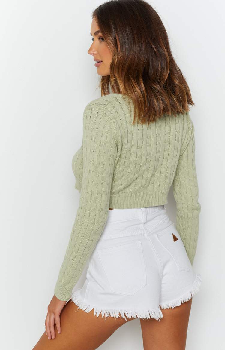 Hywel Button Down Cable Knit Cardi Sage Image