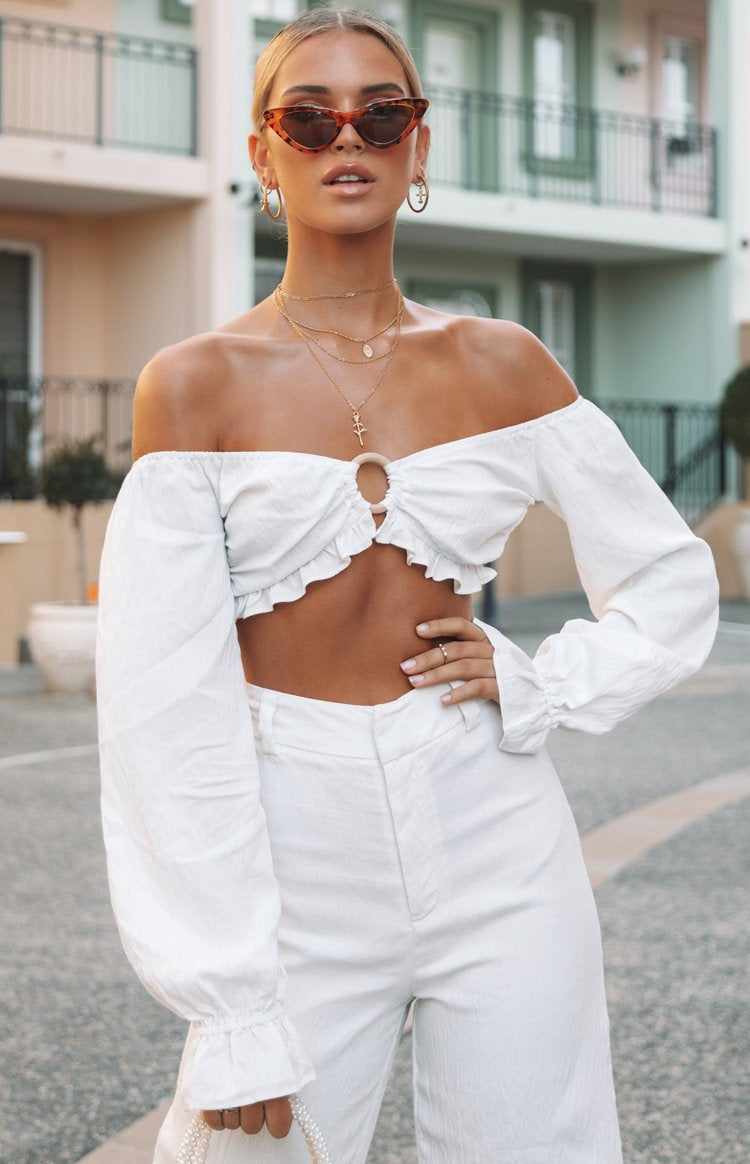 Mariella Long Sleeve Crop Top White Image
