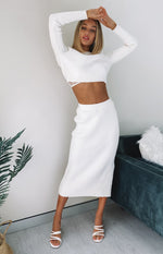Solara Ribbed Midi Skirt White Image