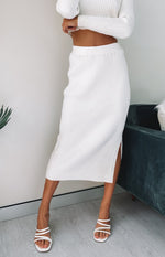Solara Ribbed Midi Skirt White Image
