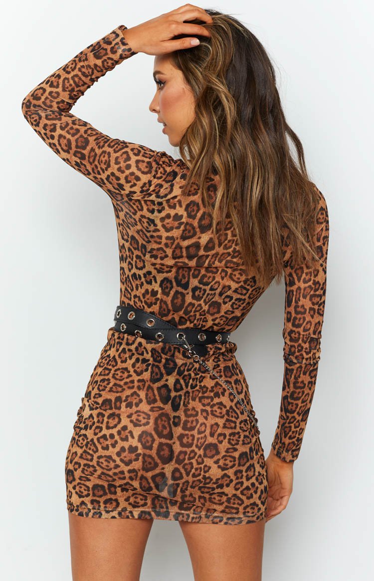 Tomorrowland Mesh Dress Brown Leopard Image