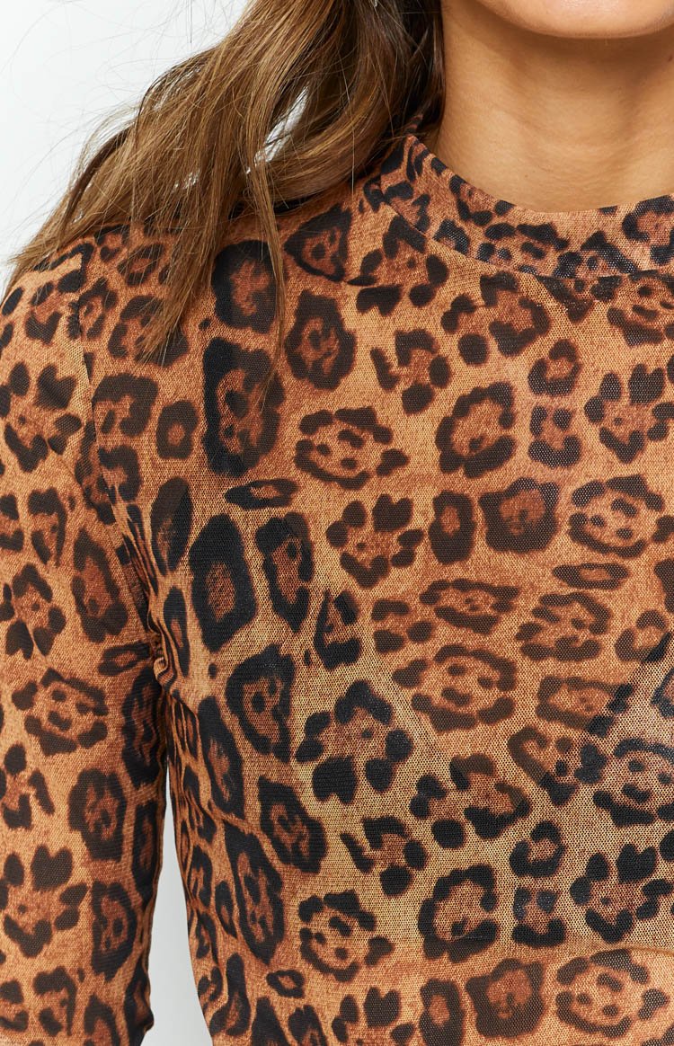 Tomorrowland Mesh Dress Brown Leopard Image