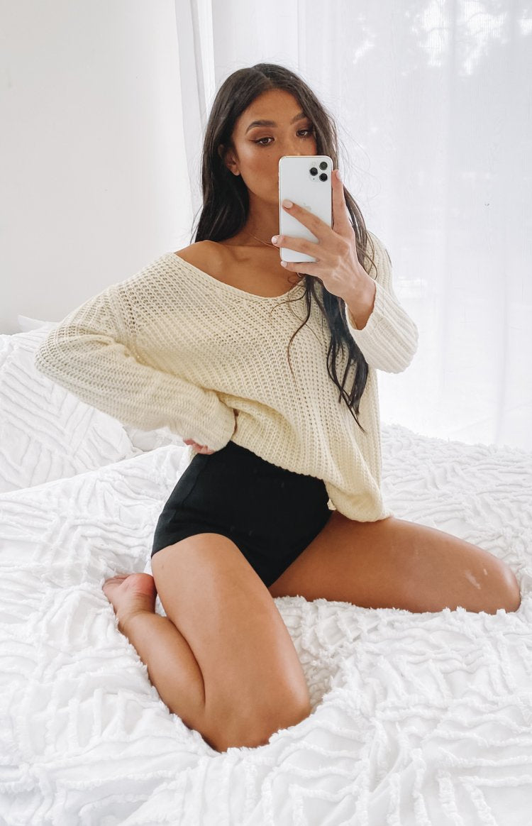 Varsity V Neck Jumper Beige Image