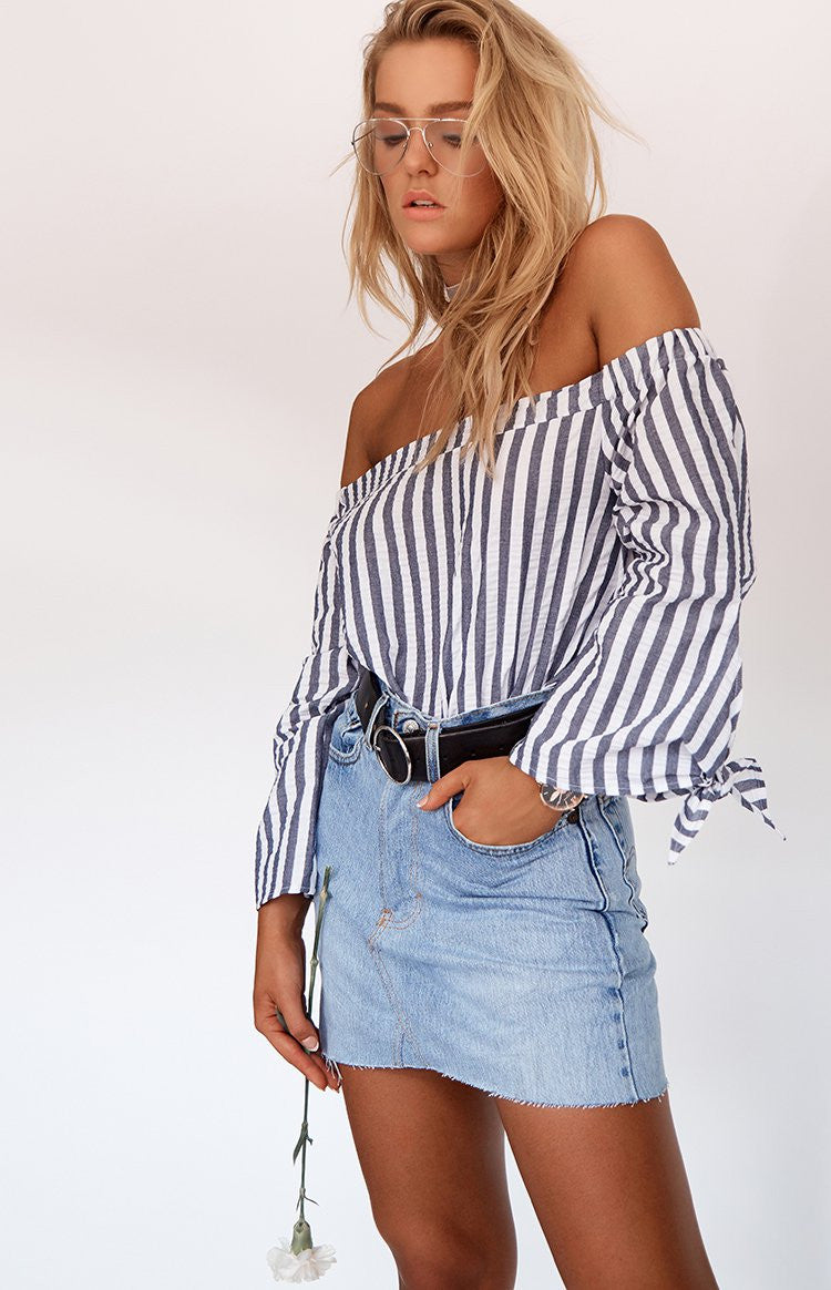 Finetti Top Navy and White Stripe Image