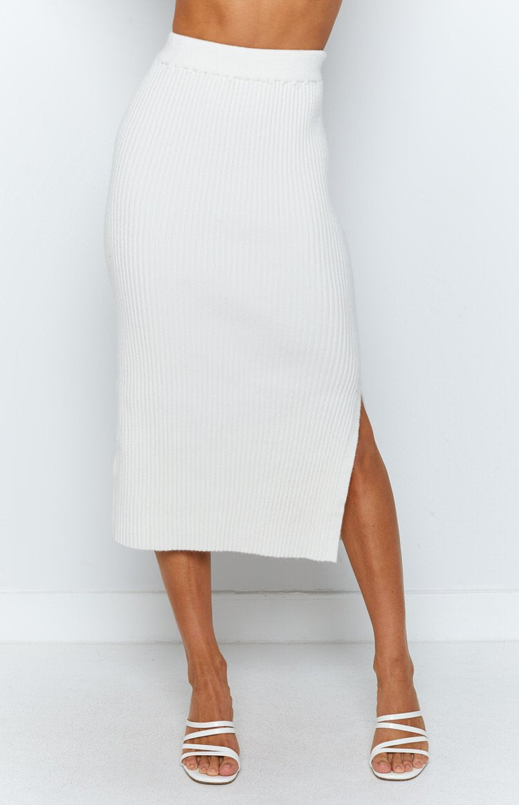 Solara Ribbed Midi Skirt White Image