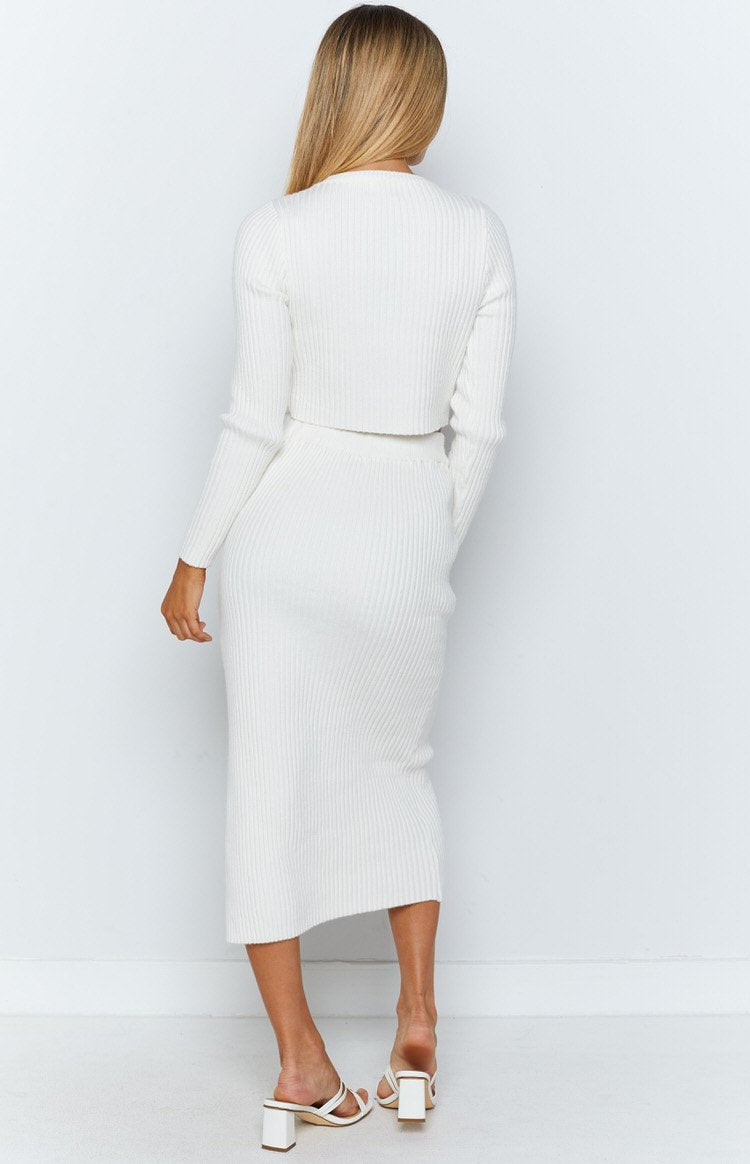 Solara Ribbed Midi Skirt White Image