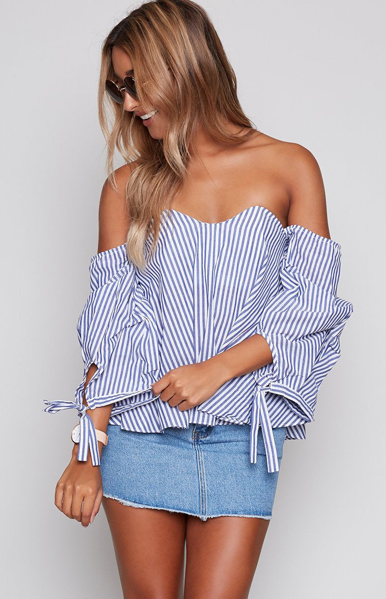 Walk The Marina Top Blue Stripe Image